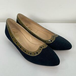 Butter Women’s Corduroy Flats 6.5 Leather Trim Kitten Heel Black Tan